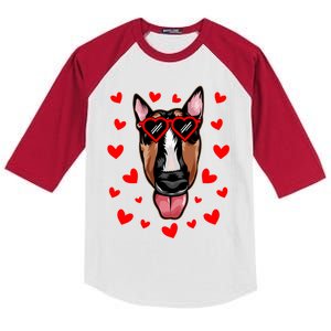 Bull Terrier Valentines Day Dog Love Heart Glasses Gift Kids Colorblock Raglan Jersey