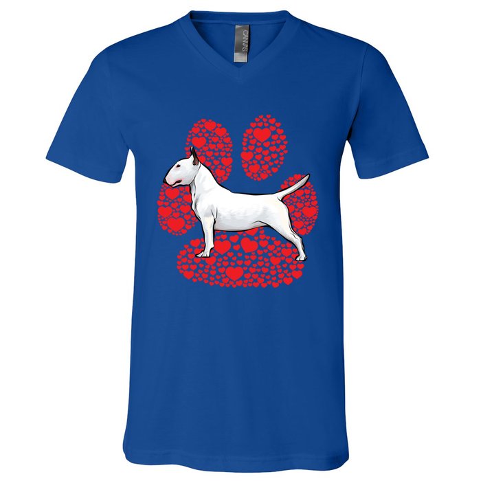 Bull Terrier Valentines Day Dog Love Paw Cool Gift V-Neck T-Shirt