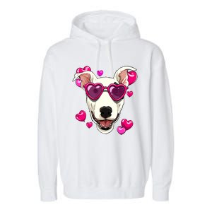 Bull Terrier Valentines Day Heart Dog Lover Gift Garment-Dyed Fleece Hoodie