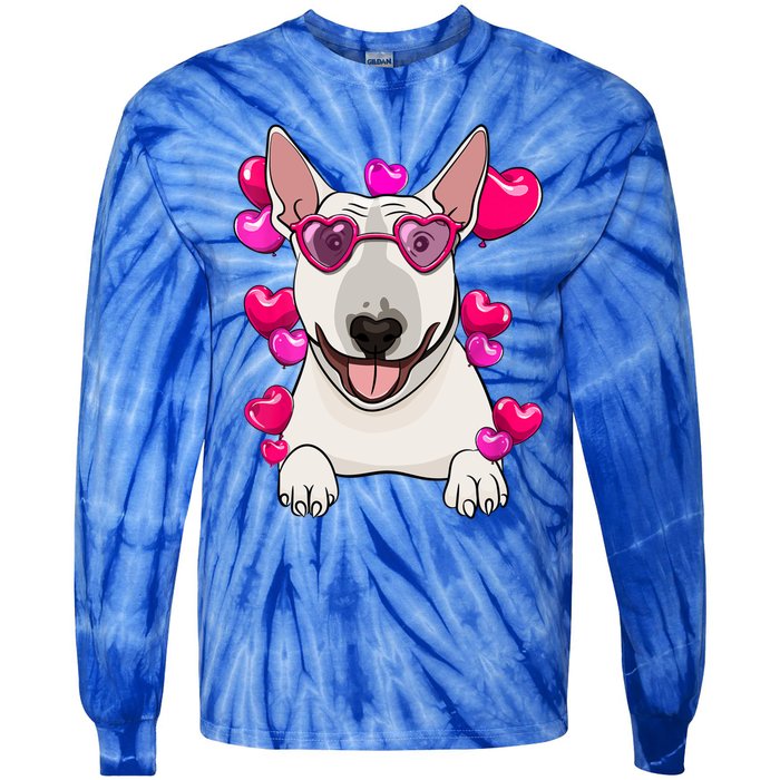 Bull Terrier Valentines Day Gift Heart Funny Dog Lover Gift Tie-Dye Long Sleeve Shirt