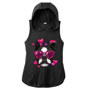 Boston Terrier Valentines Day Heart Dog Lover Gift Ladies PosiCharge Tri-Blend Wicking Draft Hoodie Tank