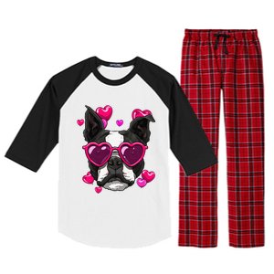 Boston Terrier Valentines Day Heart Dog Lover Gift Raglan Sleeve Pajama Set