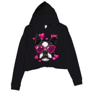 Boston Terrier Valentines Day Heart Dog Lover Gift Crop Fleece Hoodie