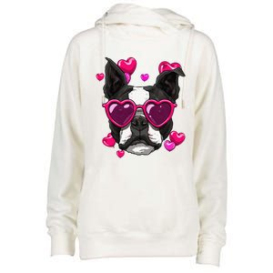 Boston Terrier Valentines Day Heart Dog Lover Gift Womens Funnel Neck Pullover Hood