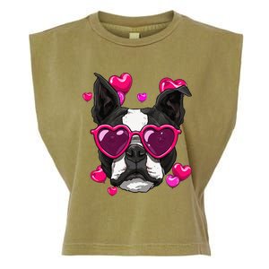 Boston Terrier Valentines Day Heart Dog Lover Gift Garment-Dyed Women's Muscle Tee