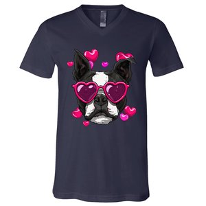 Boston Terrier Valentines Day Heart Dog Lover Gift V-Neck T-Shirt