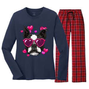 Boston Terrier Valentines Day Heart Dog Lover Gift Women's Long Sleeve Flannel Pajama Set 