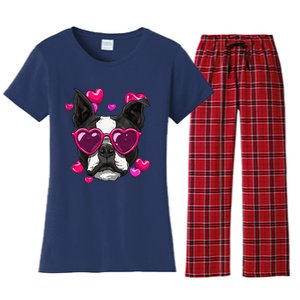 Boston Terrier Valentines Day Heart Dog Lover Gift Women's Flannel Pajama Set