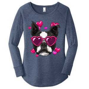 Boston Terrier Valentines Day Heart Dog Lover Gift Women's Perfect Tri Tunic Long Sleeve Shirt