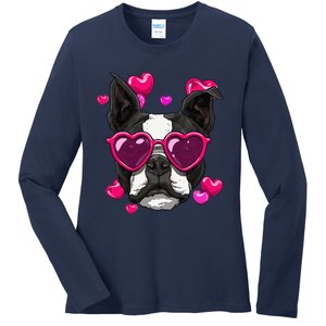 Boston Terrier Valentines Day Heart Dog Lover Gift Ladies Long Sleeve Shirt