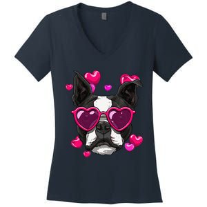 Boston Terrier Valentines Day Heart Dog Lover Gift Women's V-Neck T-Shirt