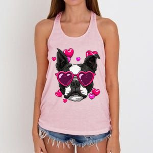 Boston Terrier Valentines Day Heart Dog Lover Gift Women's Knotted Racerback Tank