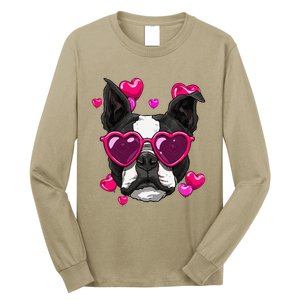 Boston Terrier Valentines Day Heart Dog Lover Gift Long Sleeve Shirt