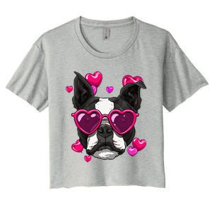 Boston Terrier Valentines Day Heart Dog Lover Gift Women's Crop Top Tee