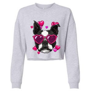 Boston Terrier Valentines Day Heart Dog Lover Gift Cropped Pullover Crew