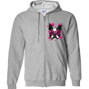 Boston Terrier Valentines Day Heart Dog Lover Gift Full Zip Hoodie