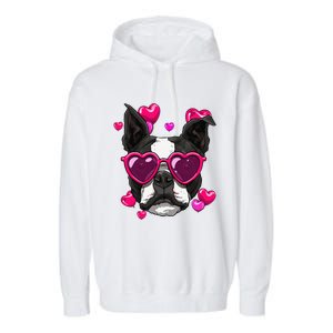 Boston Terrier Valentines Day Heart Dog Lover Gift Garment-Dyed Fleece Hoodie