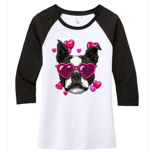 Boston Terrier Valentines Day Heart Dog Lover Gift Women's Tri-Blend 3/4-Sleeve Raglan Shirt