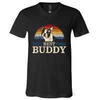 Boston Terrier Vintage Best Buddy Funny Dog Lover V-Neck T-Shirt