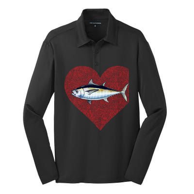 Blackfin Tuna Valentines Day Fish Love Fingerprint Gift Silk Touch Performance Long Sleeve Polo