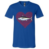 Blackfin Tuna Valentines Day Fish Love Fingerprint Gift V-Neck T-Shirt