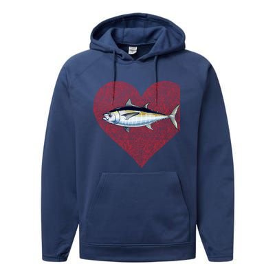 Blackfin Tuna Valentines Day Fish Love Fingerprint Gift Performance Fleece Hoodie