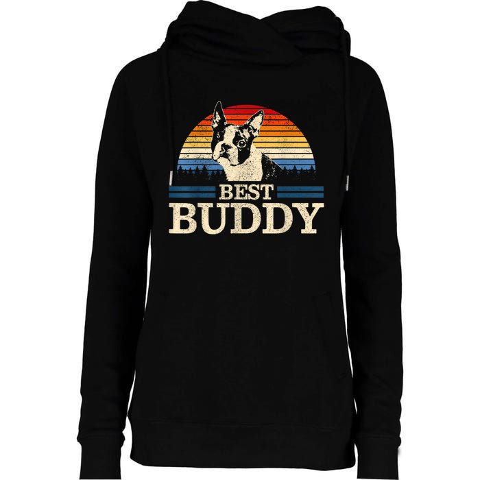 Boston Terrier Vintage Best Buddy Funny Dog Lover Gift Womens Funnel Neck Pullover Hood