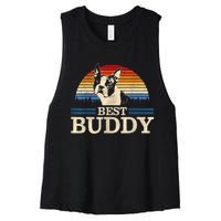 Boston Terrier Vintage Best Buddy Funny Dog Lover Gift Women's Racerback Cropped Tank