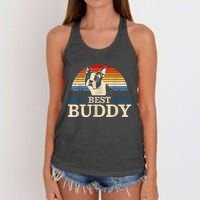 Boston Terrier Vintage Best Buddy Funny Dog Lover Gift Women's Knotted Racerback Tank