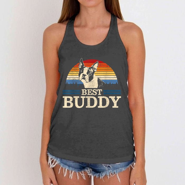 Boston Terrier Vintage Best Buddy Funny Dog Lover Gift Women's Knotted Racerback Tank