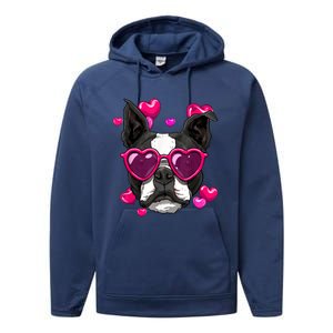 Boston Terrier Valentines Day Heart Dog Lover Performance Fleece Hoodie