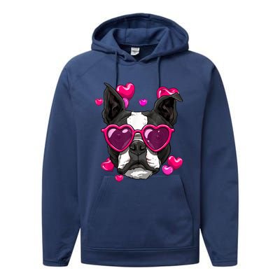 Boston Terrier Valentines Day Heart Dog Lover Performance Fleece Hoodie