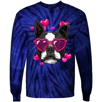 Boston Terrier Valentines Day Heart Dog Lover Tie-Dye Long Sleeve Shirt