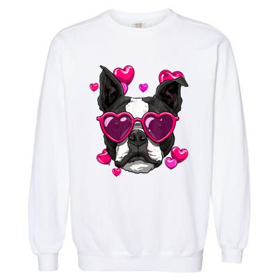 Boston Terrier Valentines Day Heart Dog Lover Garment-Dyed Sweatshirt