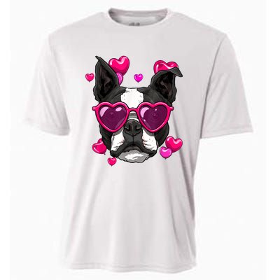 Boston Terrier Valentines Day Heart Dog Lover Cooling Performance Crew T-Shirt