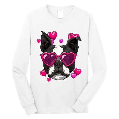 Boston Terrier Valentines Day Heart Dog Lover Long Sleeve Shirt