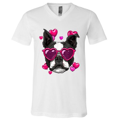 Boston Terrier Valentines Day Heart Dog Lover V-Neck T-Shirt