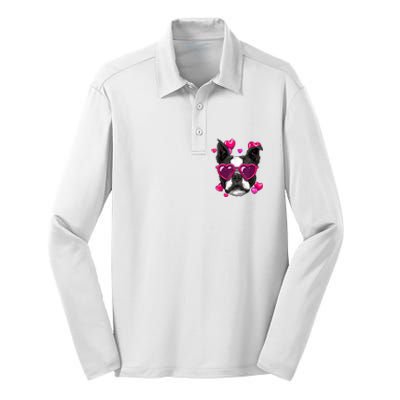 Boston Terrier Valentines Day Heart Dog Lover Silk Touch Performance Long Sleeve Polo