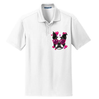 Boston Terrier Valentines Day Heart Dog Lover Dry Zone Grid Polo