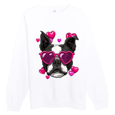 Boston Terrier Valentines Day Heart Dog Lover Premium Crewneck Sweatshirt