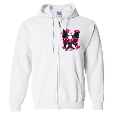 Boston Terrier Valentines Day Heart Dog Lover Full Zip Hoodie