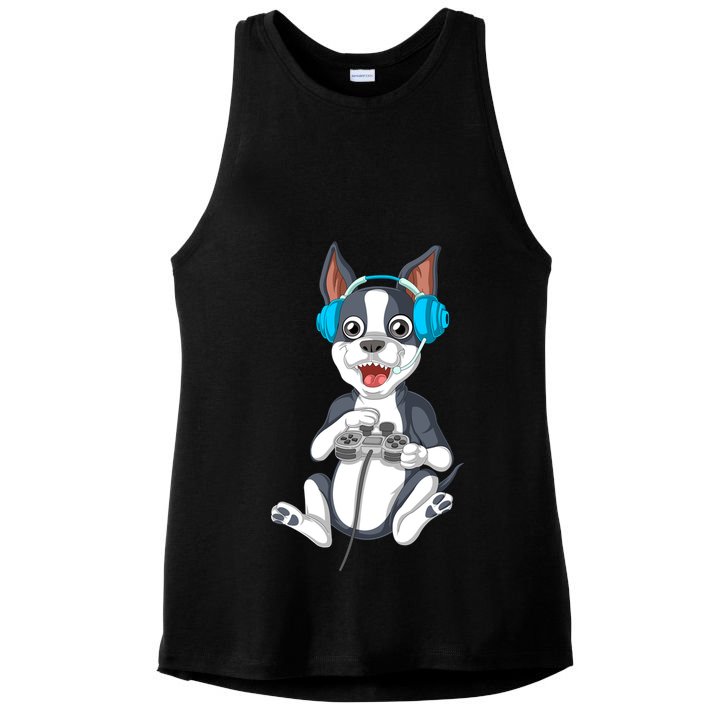 Boston Terrier Video Gamer Ladies PosiCharge Tri-Blend Wicking Tank