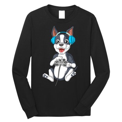 Boston Terrier Video Gamer Long Sleeve Shirt