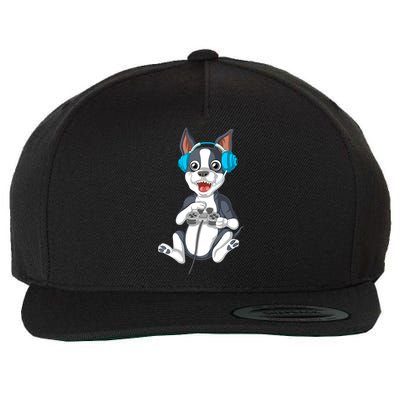 Boston Terrier Video Gamer Wool Snapback Cap
