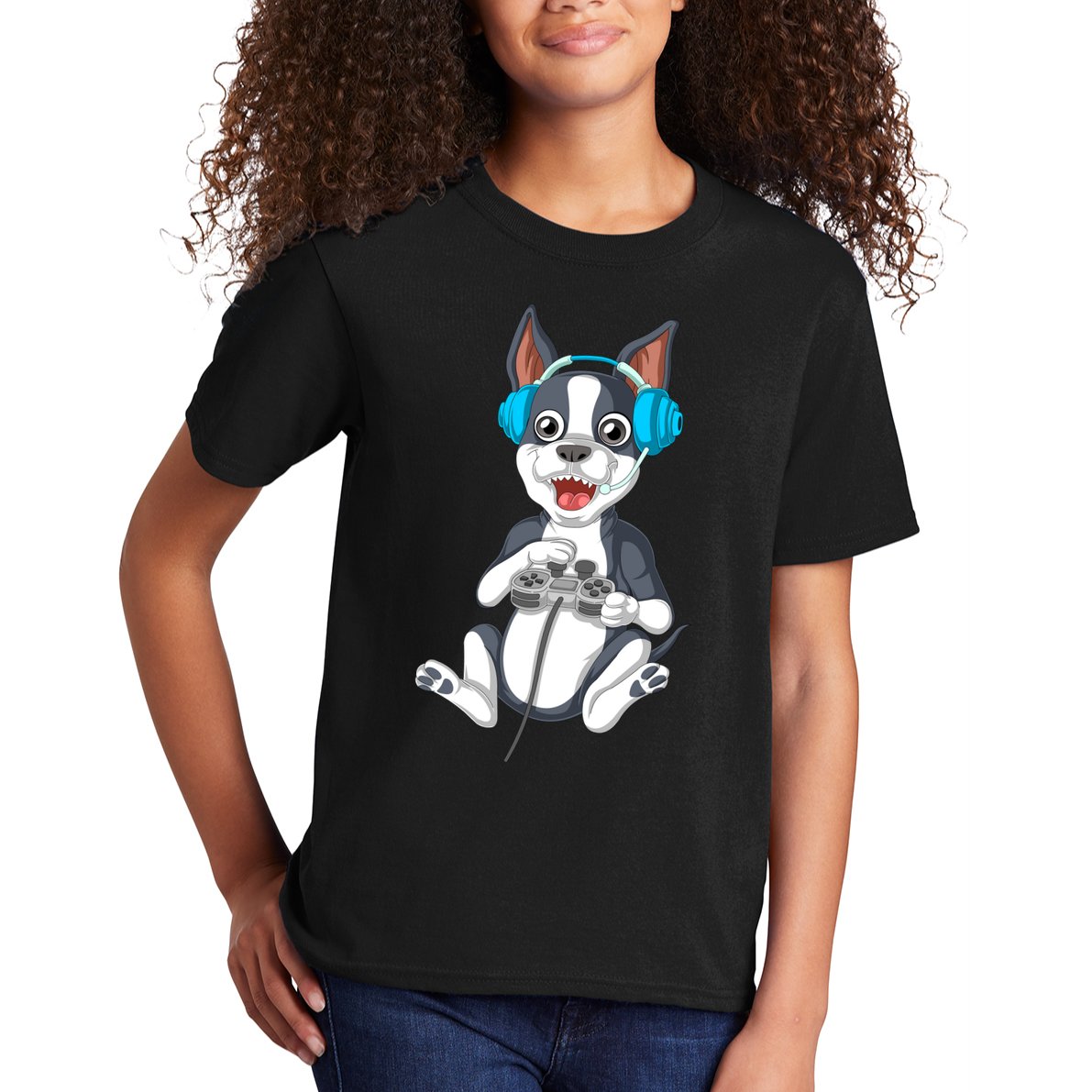 Boston Terrier Video Gamer Kids T-Shirt