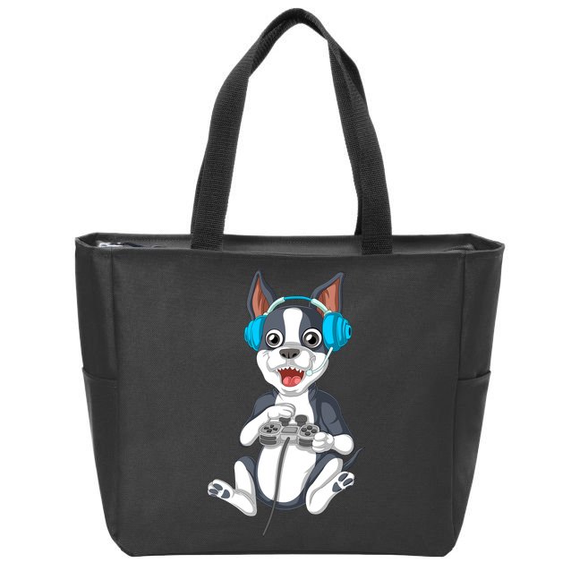 Boston Terrier Video Gamer Zip Tote Bag