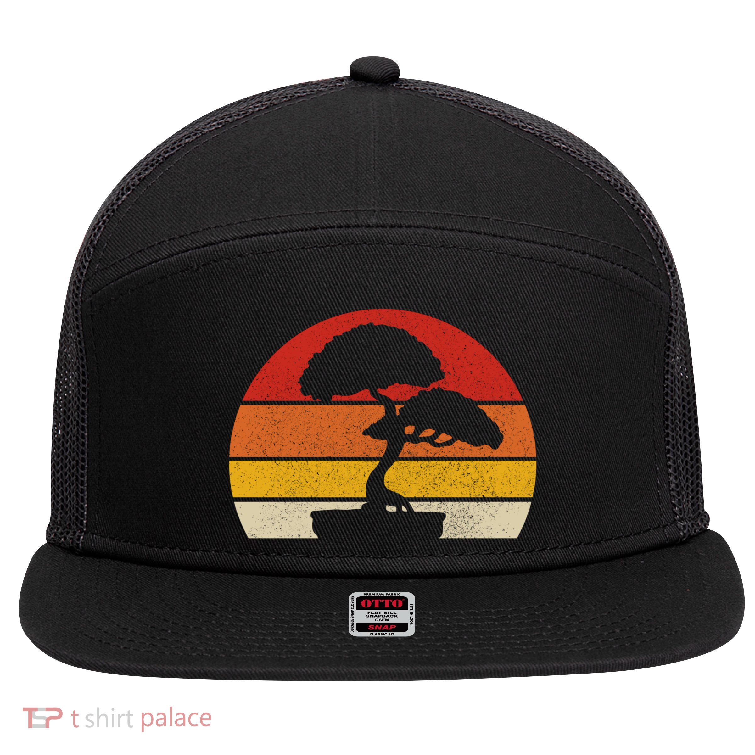 Bonsai Tree Vintage Japanese Zen Bonsai Master Gift Gift 7 Panel Mesh Trucker Snapback Hat
