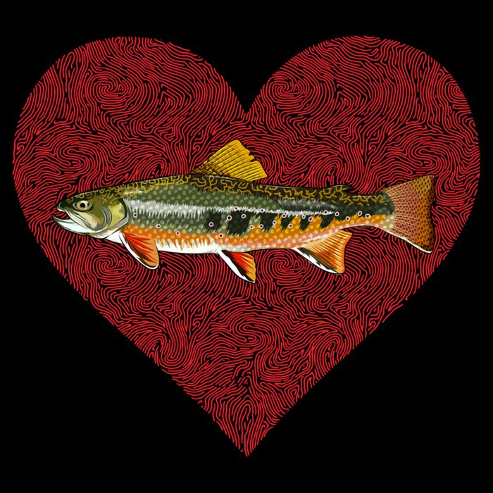 Brook Trout Valentines Day Fish Love Fingerprint Funny Gift Cooling Performance Crew T-Shirt