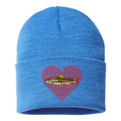 Brook Trout Valentines Day Fish Love Fingerprint Funny Gift Sustainable Knit Beanie