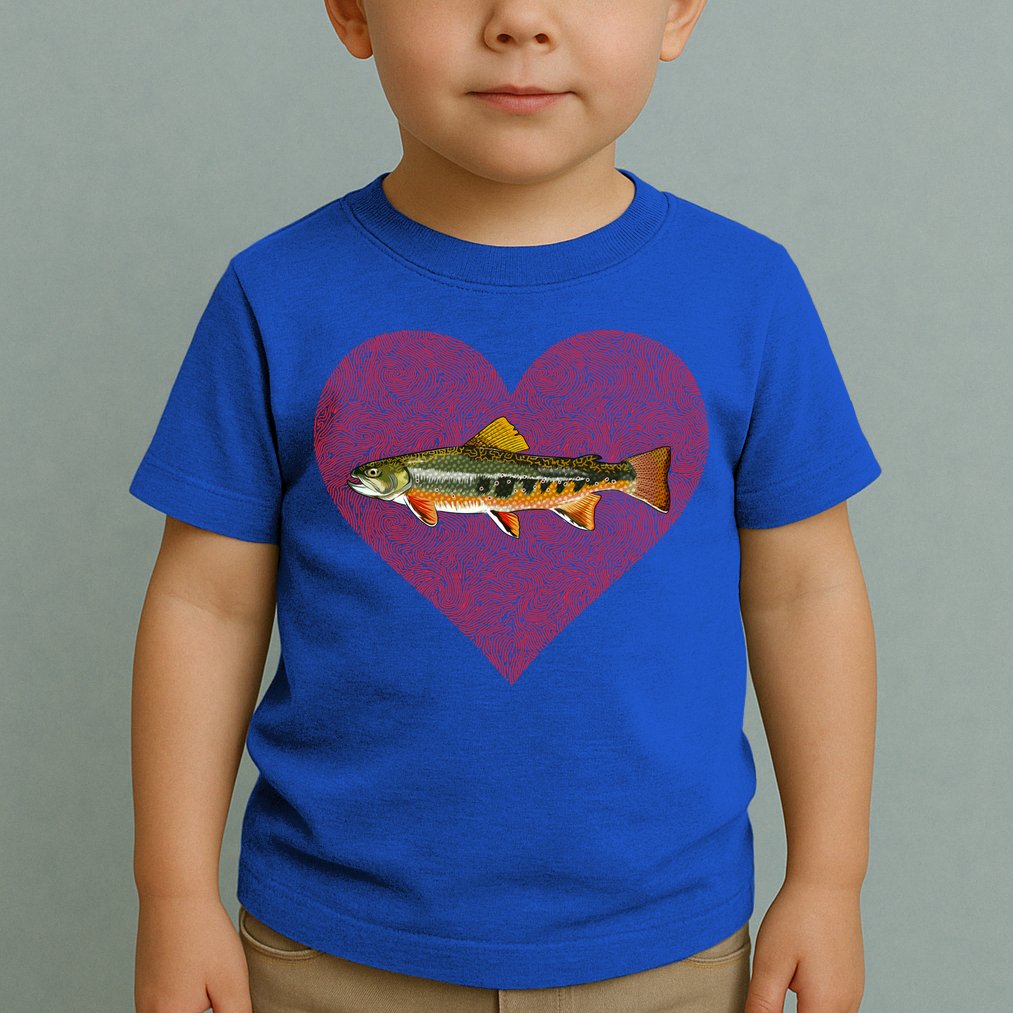 Brook Trout Valentines Day Fish Love Fingerprint Funny Gift Toddler T-Shirt